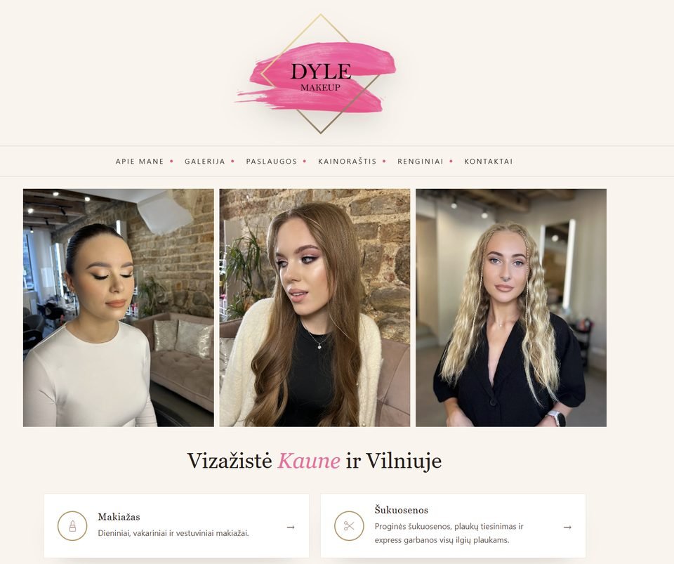 Dyle Makeup: makiažo meistrės portfolio svetainė, sukurta Skaitmeninė erdvė