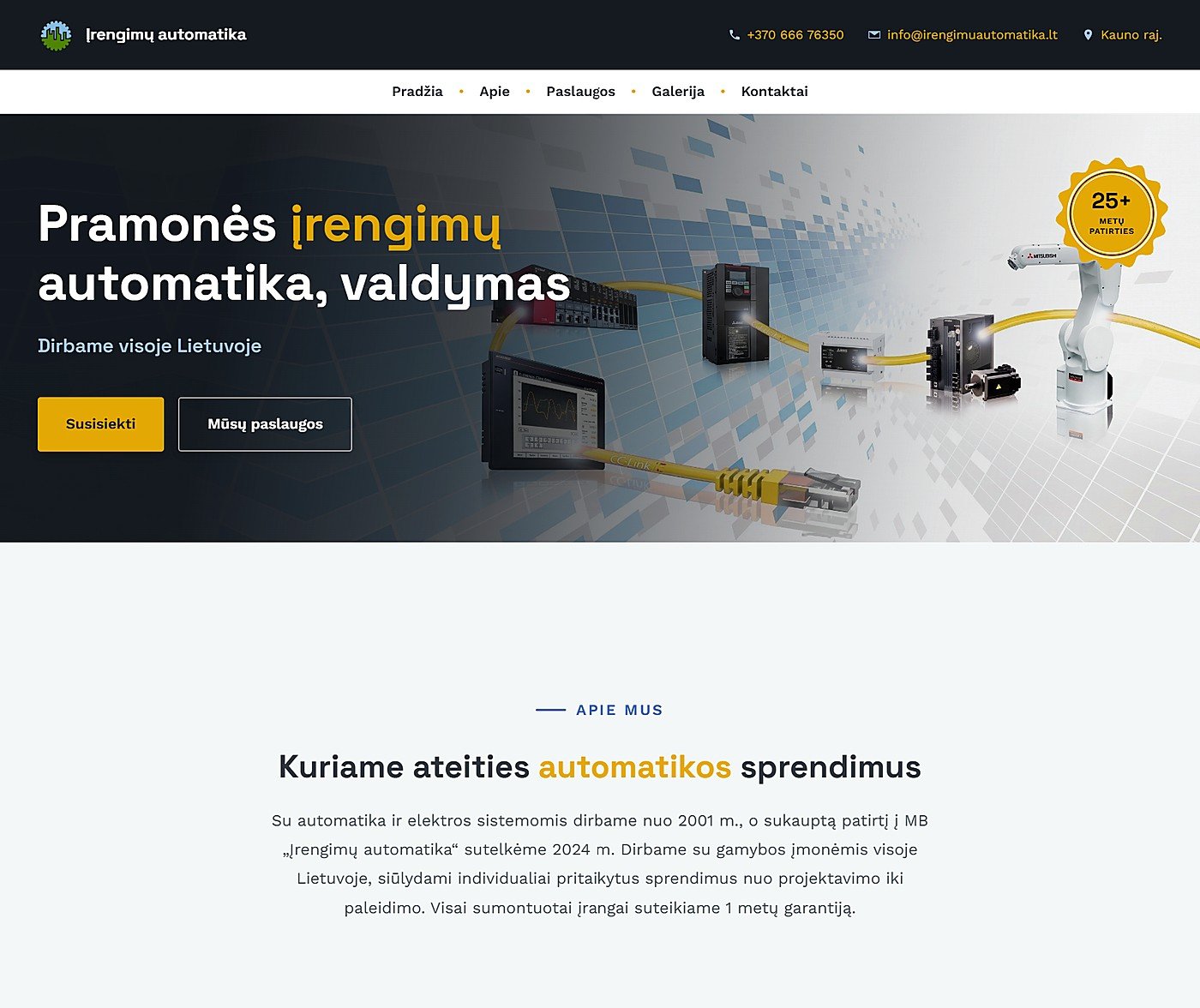 Įrengimų automatika: pramonės automatikos įmonės svetainė, sukurta Skaitmeninė erdvė